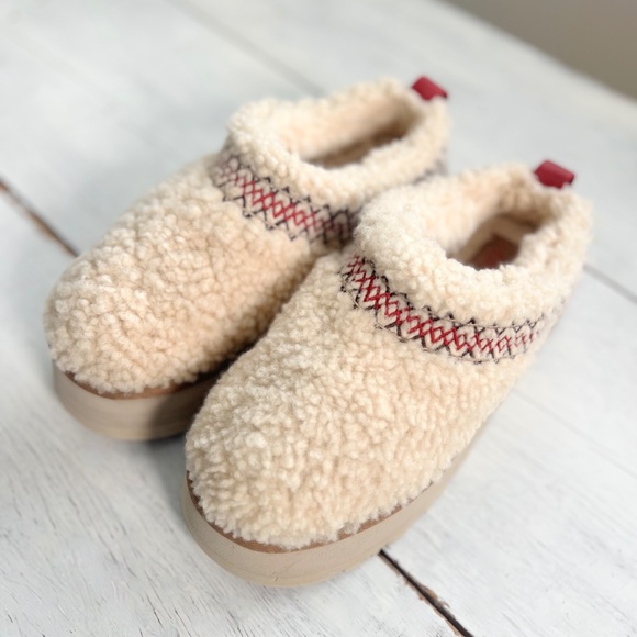 UGG Women's Platform Tazz Shearling Slippers Natural US 8 BRAID Ivory Red Fur - Picture 2 of 16